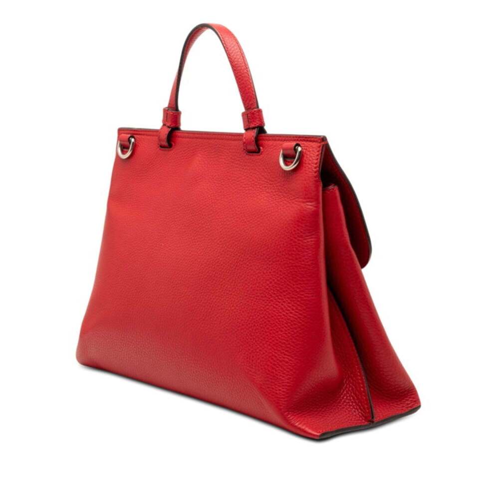 GUCCI Red Leather Bamboo Shoulder Bag - Picture 2 of 5